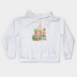 Moscow Saint Basil's Cathedral watercolor on background Kids Hoodie